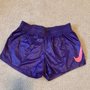 Nike Women's Athletic Shorts in Purple with Pink Swoosh